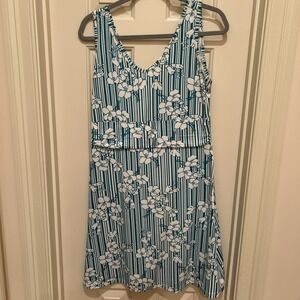 Title Nine Dream V-Neck Green & White Stripe Floral Dress Size M Hiking Outdoors